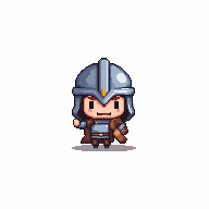 Tiny knight with oversized helmet